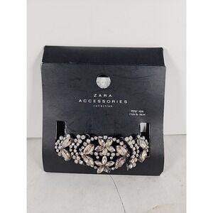 NWT Zara Silver Tone Crystal Flower Statement Cuff Bracelet Wrist Sz 17 to 18cm